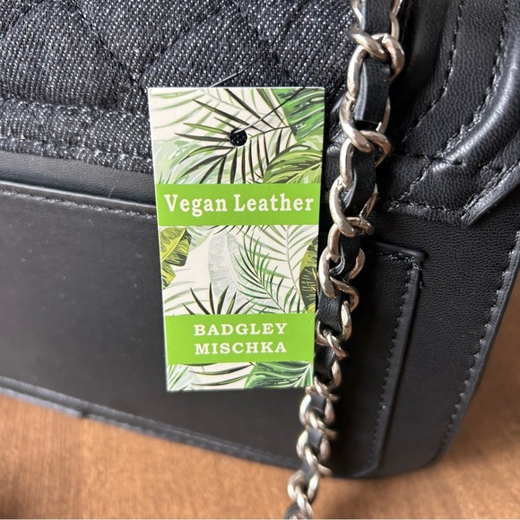 Badgley Mischka Black Denim Diamond Quilted Crossbody Bag Purse Faux Pearls NWT - Picture 11 of 14